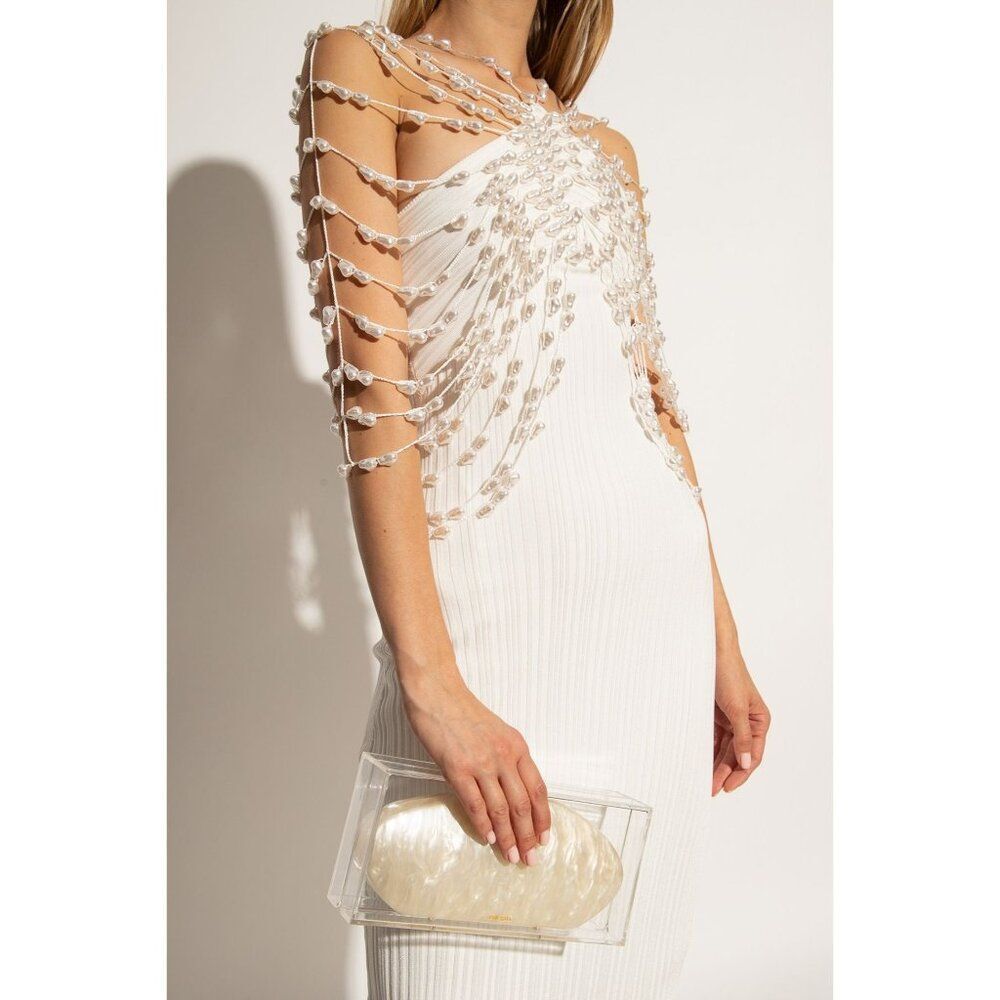 Cult Gaia Cecilia Dress Size Large Off White Pearl Knit Gown